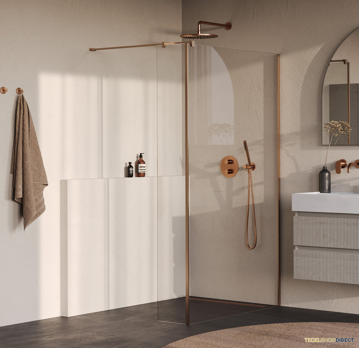 BRAUER Oblivion inloopdouche helder glas 120x200 met zijwand 40 incl. glascoating PVD koper geborsteld