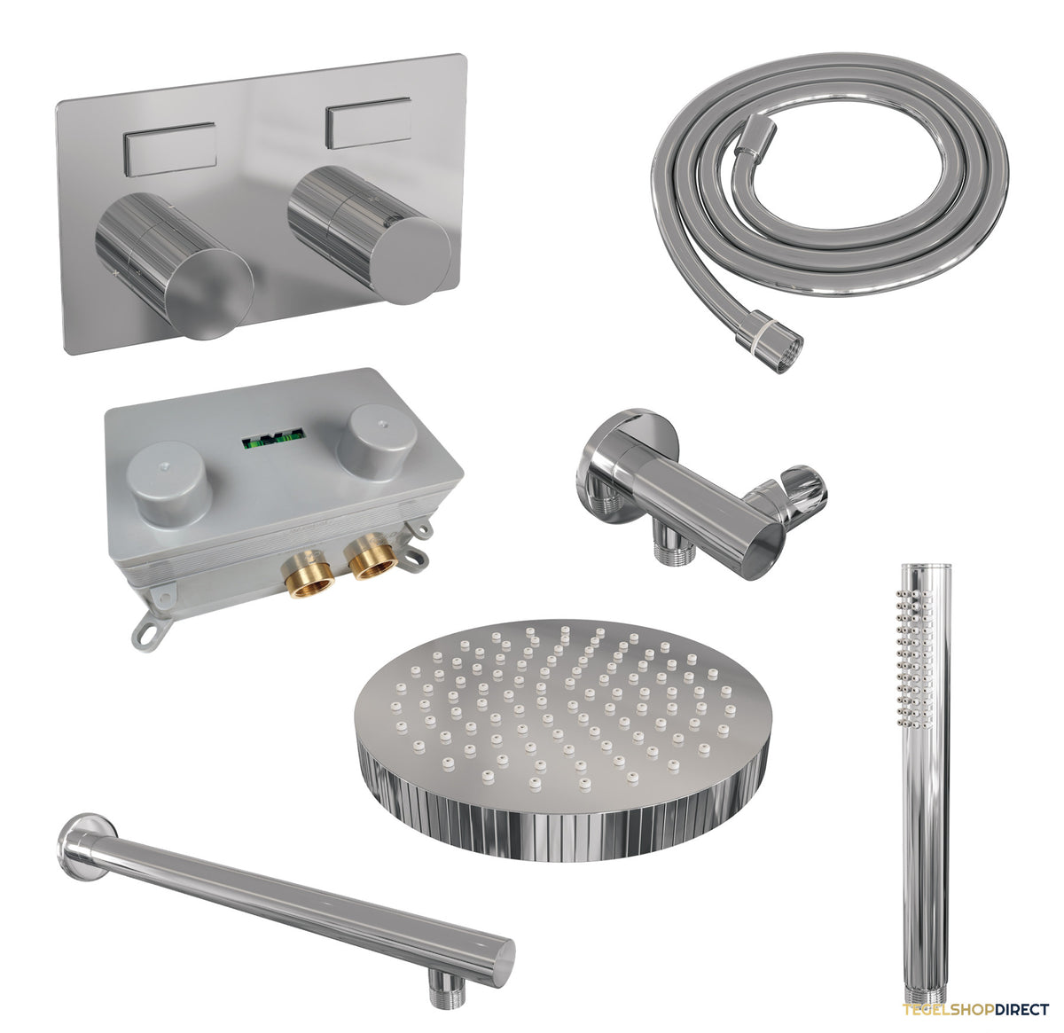 Brauer Stripe thermostatische inbouw regendouche met drukknoppen SET 25 met 25 cm douchekop en rechte muurarm en staaf handdouche en doucheslang en wandaansluitbocht chroom – afbeelding 3