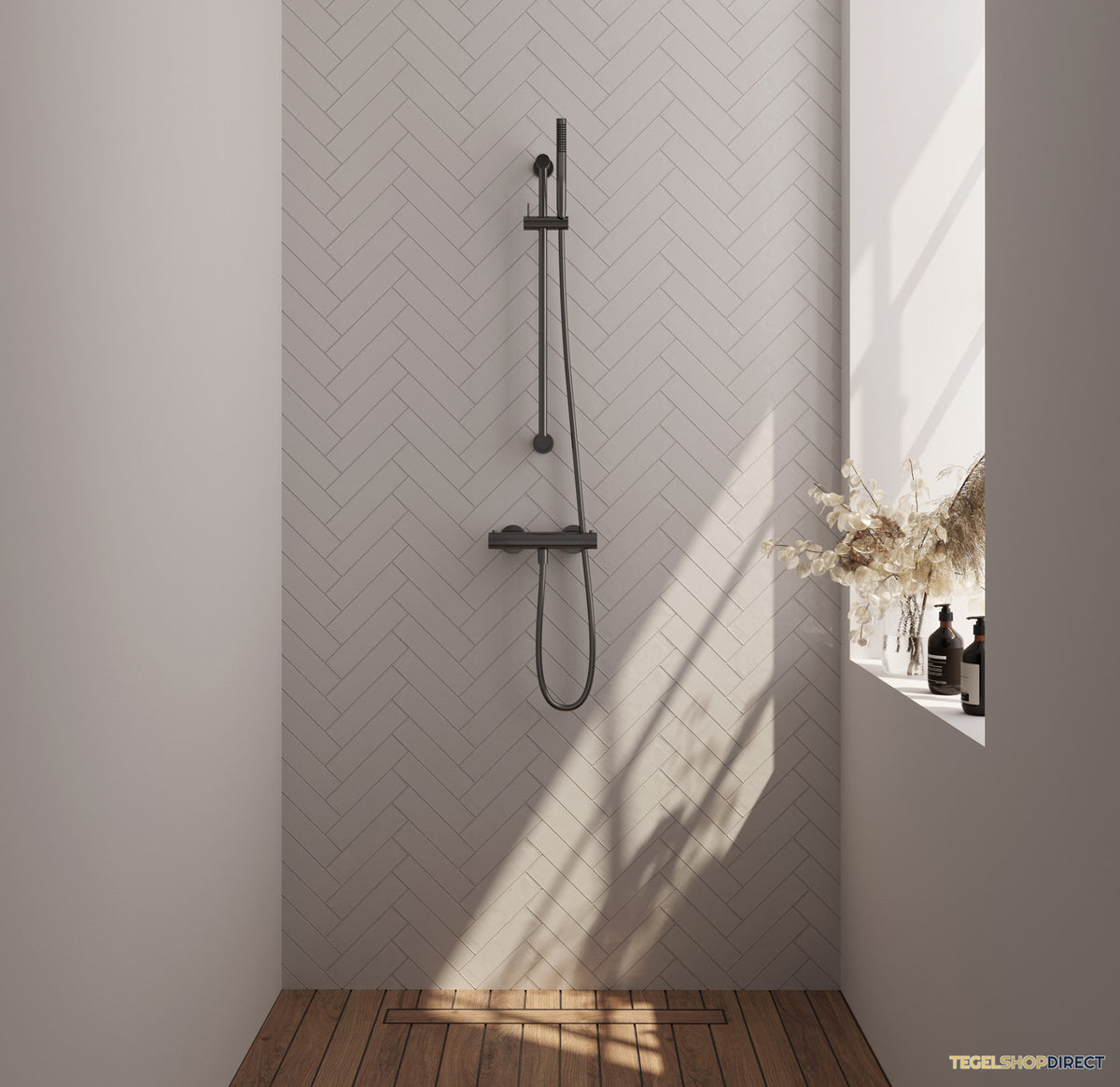 Brauer Stripe opbouw douche thermostaatkraan SET 01 met glijstang en staaf handdouche en doucheslang gunmetal geborsteld PVD – afbeelding 2