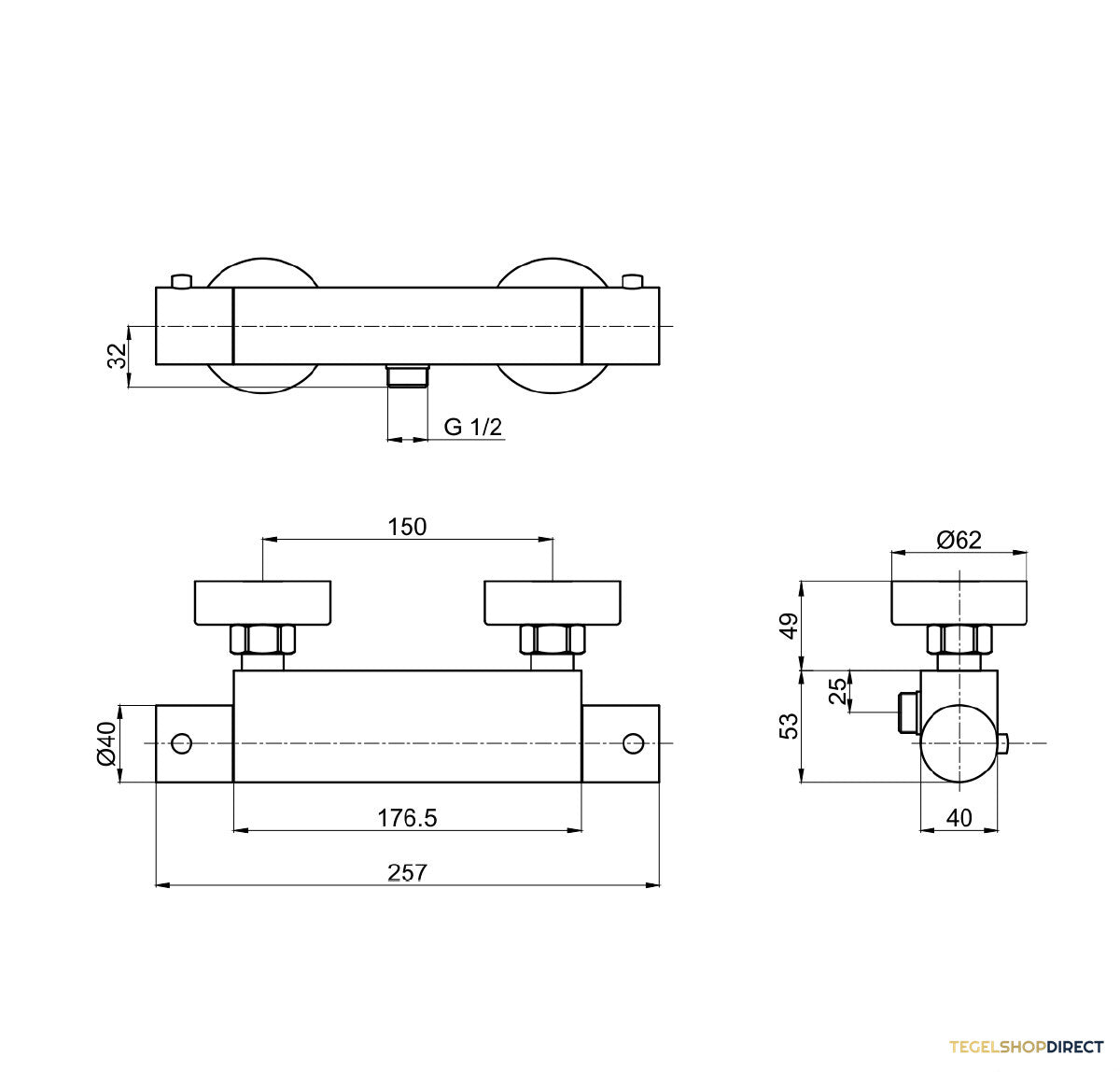 Opbouw Douchekraan Brauer Black Thermostatisch Mat Zwart – afbeelding 2