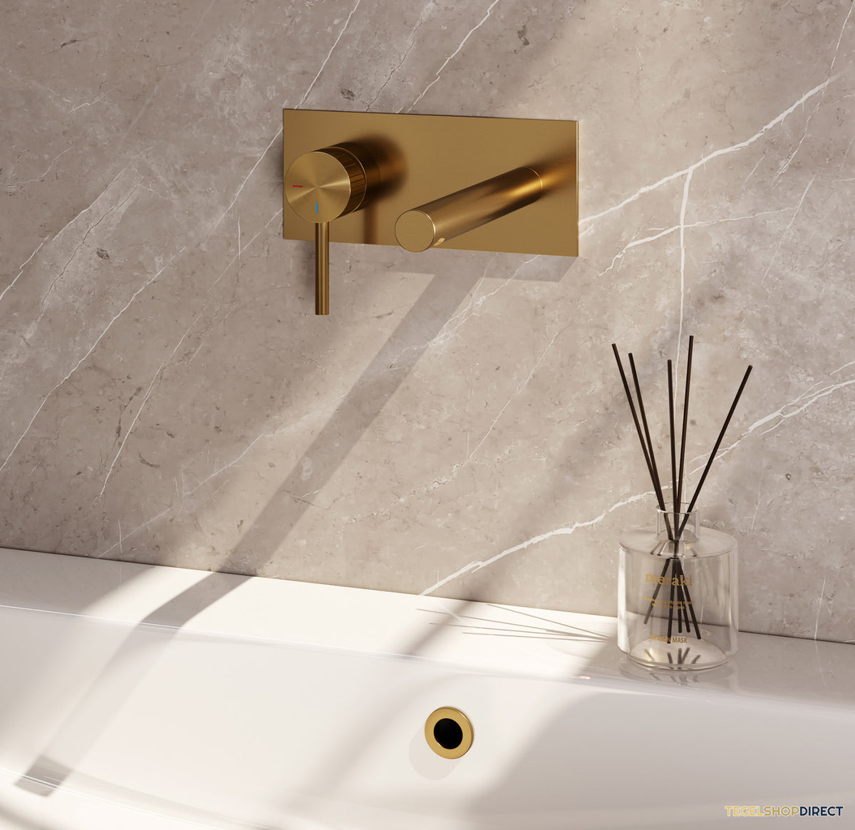 Brauer Stripe inbouw wastafelmengkraan met rechte uitloop en afdekplaat model A2 goud geborsteld PVD – afbeelding 2