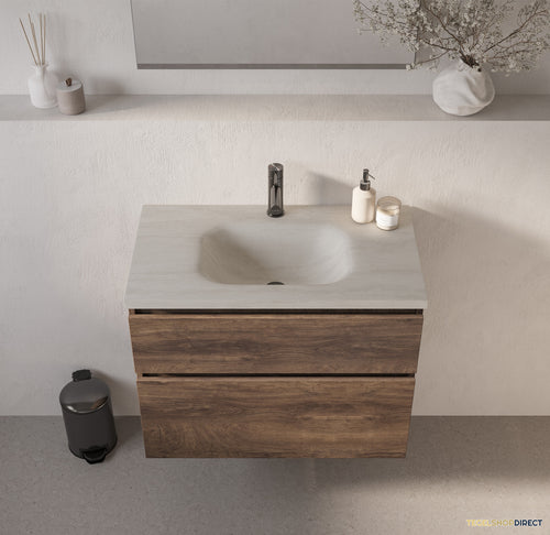 BRAUER Dune Medium wastafel 80 cm met 1 wasbak en 1 kraangat Sintered Stone Ivory Travertin