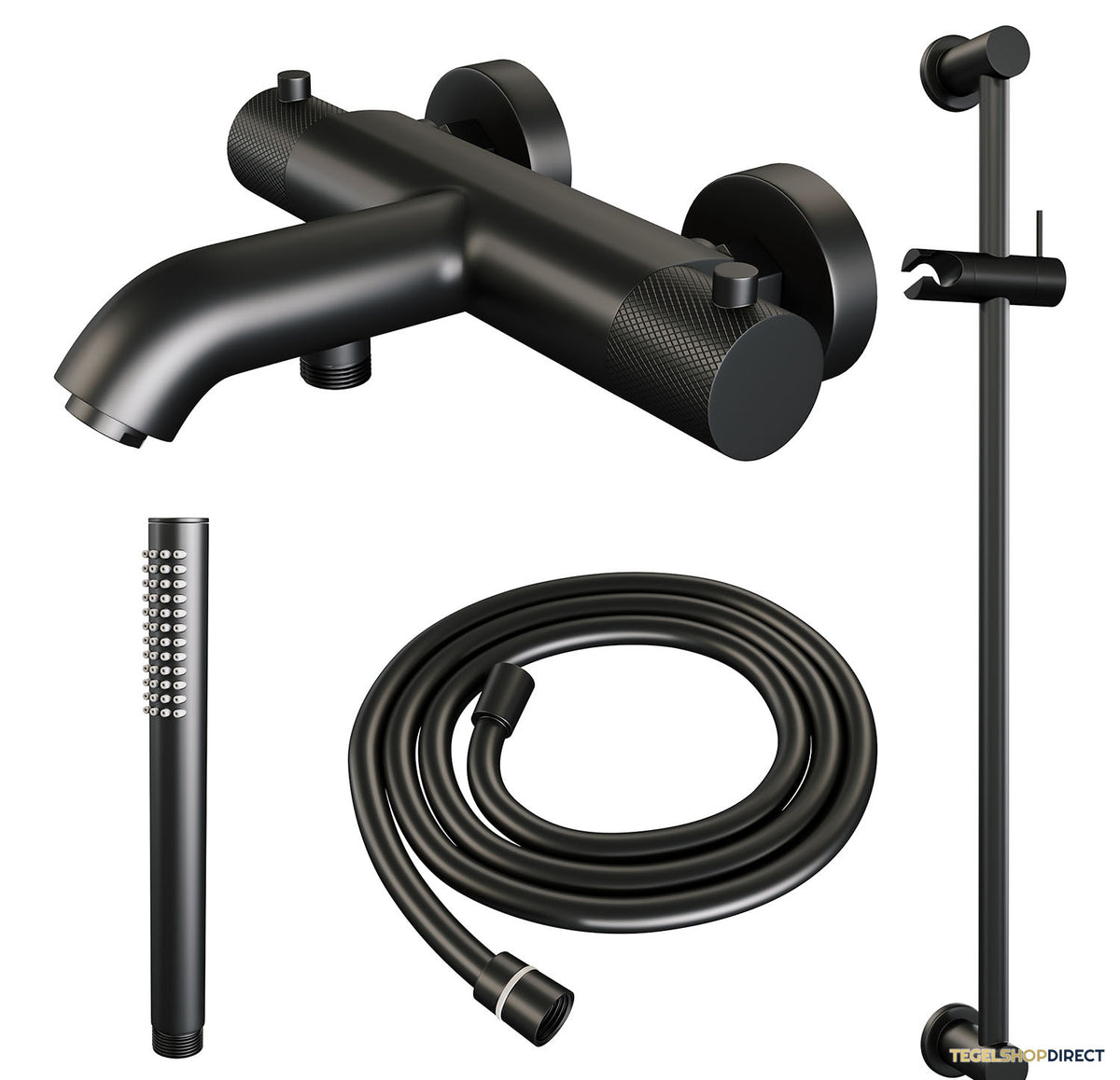 Opbouwset Bad- en Douchekraan Brauer Black Carving Thermostatisch Met Glijstang Mat Zwart – afbeelding 9