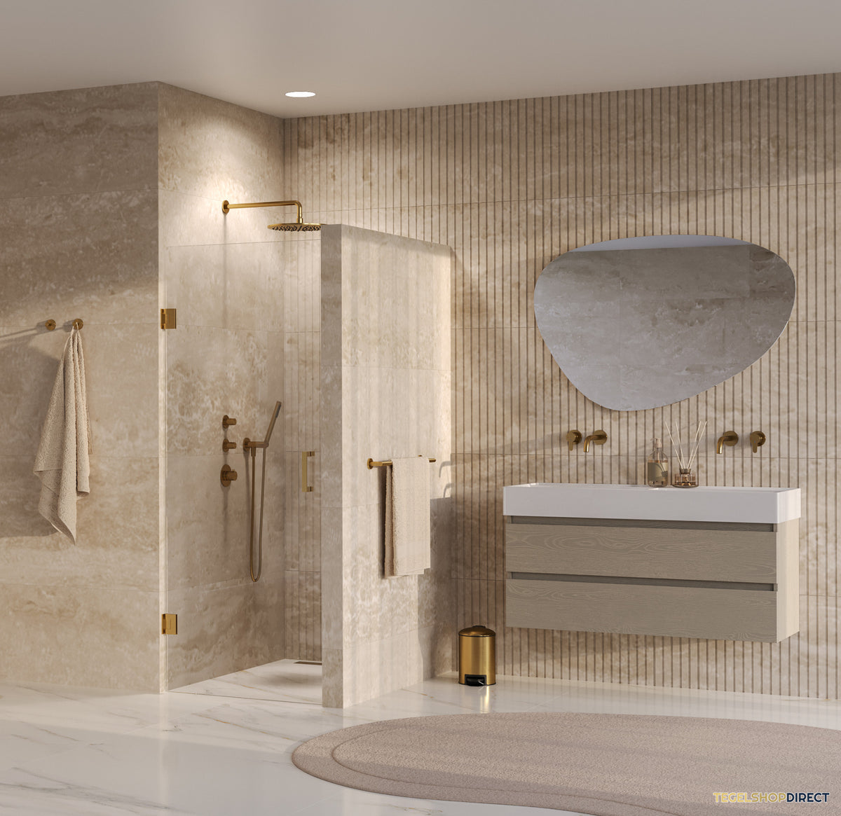 BRAUER Void nisdeur helder glas 60x200 omkeerbaar incl. glascoating PVD goud geborsteld – afbeelding 2