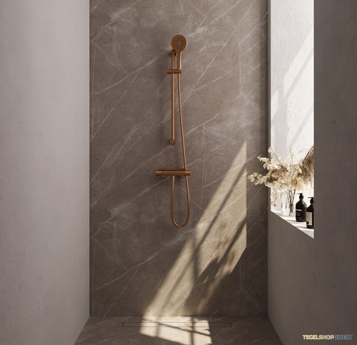 Douchekraanset Brauer Copper Carving Opbouw Met Glijstang En Ronde Handdouche Geborsteld Koper