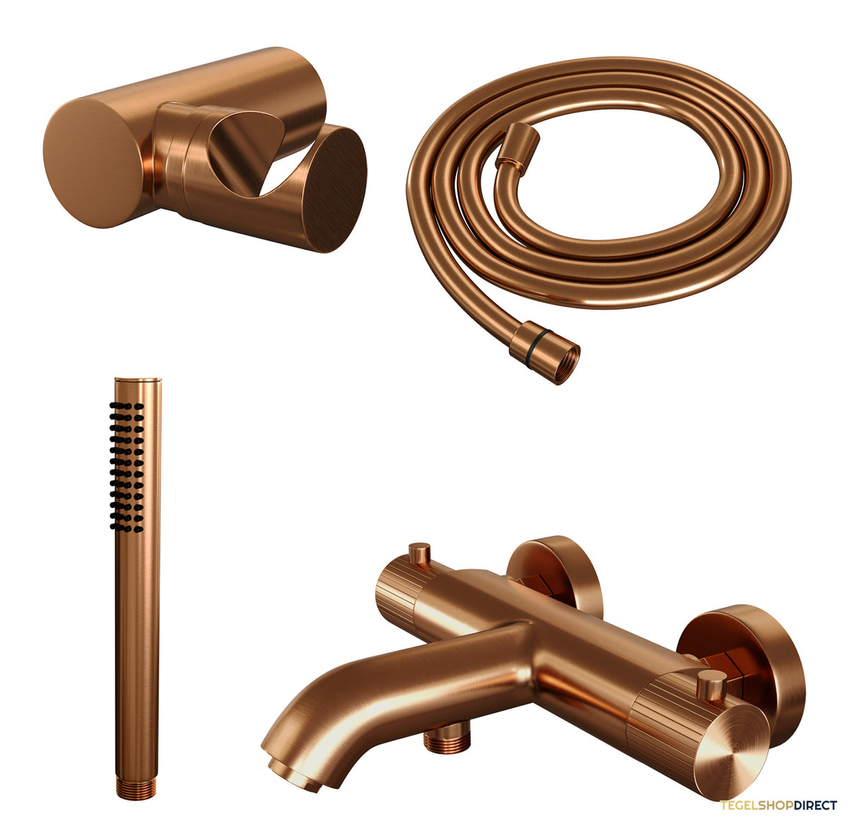 Brauer Stripe opbouw baddouche thermostaatkraan SET 03 met wandhouder en staaf handdouche en doucheslang koper geborsteld PVD – afbeelding 2