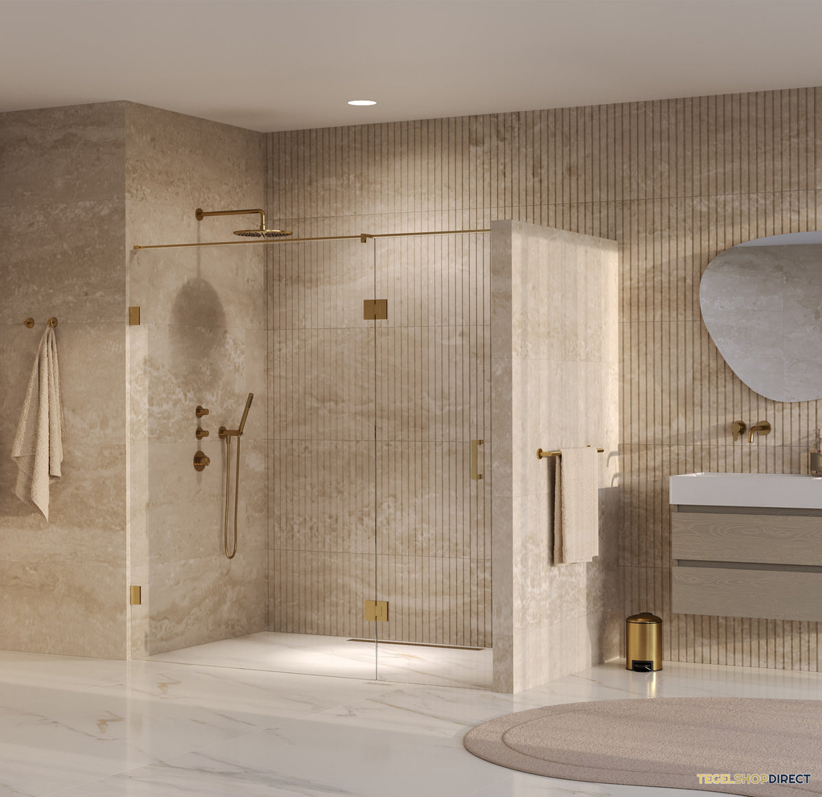 BRAUER Void nisdeur 2-delig helder glas 190x200 omkeerbaar met draaideur 70 aan glas incl. glascoating PVD goud – afbeelding 2