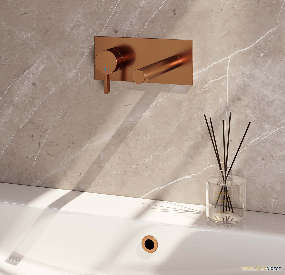 Inbouw Wastafelmengkraan Brauer Copper Edition Coldstart Rechte Uitloop Halfronde Hendel Links Geborsteld Koper PVD Met Afdekplaat – afbeelding 2