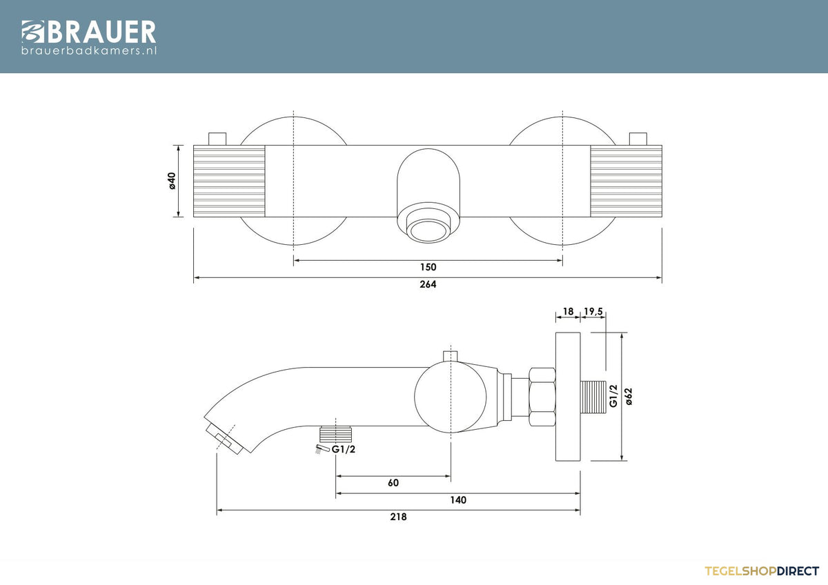 Brauer Stripe opbouw baddouche thermostaatkraan mat zwart – afbeelding 3
