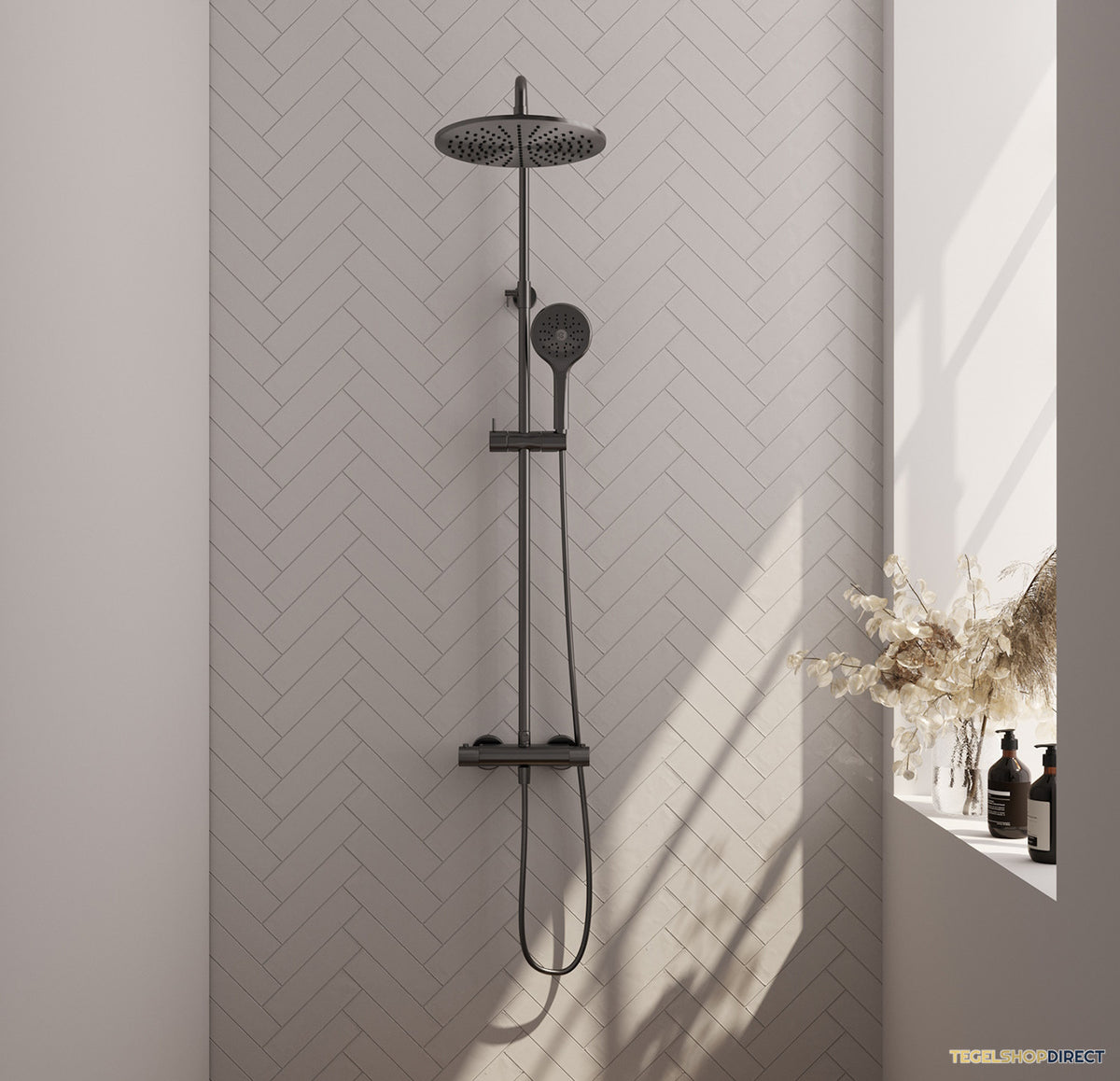 Opbouw Regendoucheset Brauer Carving Thermostatisch Geborsteld Gunmetal (Alle Opties) – afbeelding 2