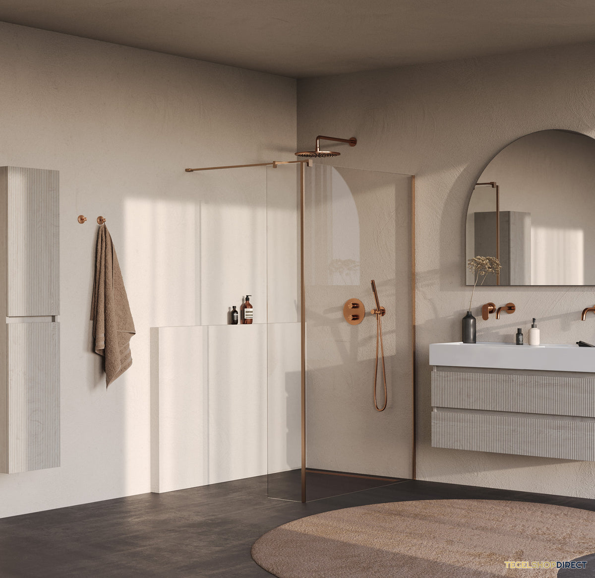 BRAUER Oblivion inloopdouche helder glas 120x200 met zijwand 30 incl. glascoating PVD koper geborsteld – afbeelding 2