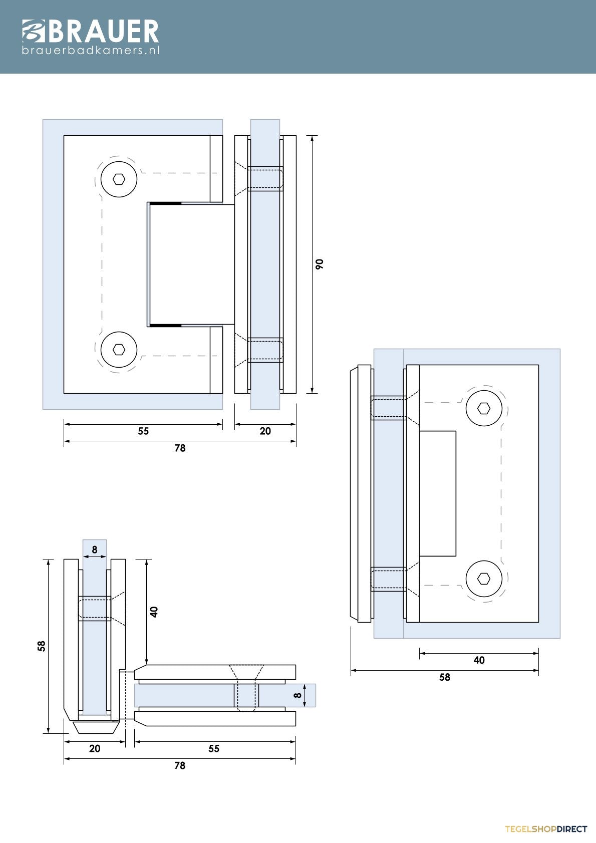 BRAUER Glasscharnier 90 graden 2 stuks PVD koper geborsteld – afbeelding 2