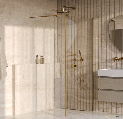 BRAUER Oblivion inloopdouche helder glas 100x200 met zijwand 30 incl. glascoating PVD goud geborsteld