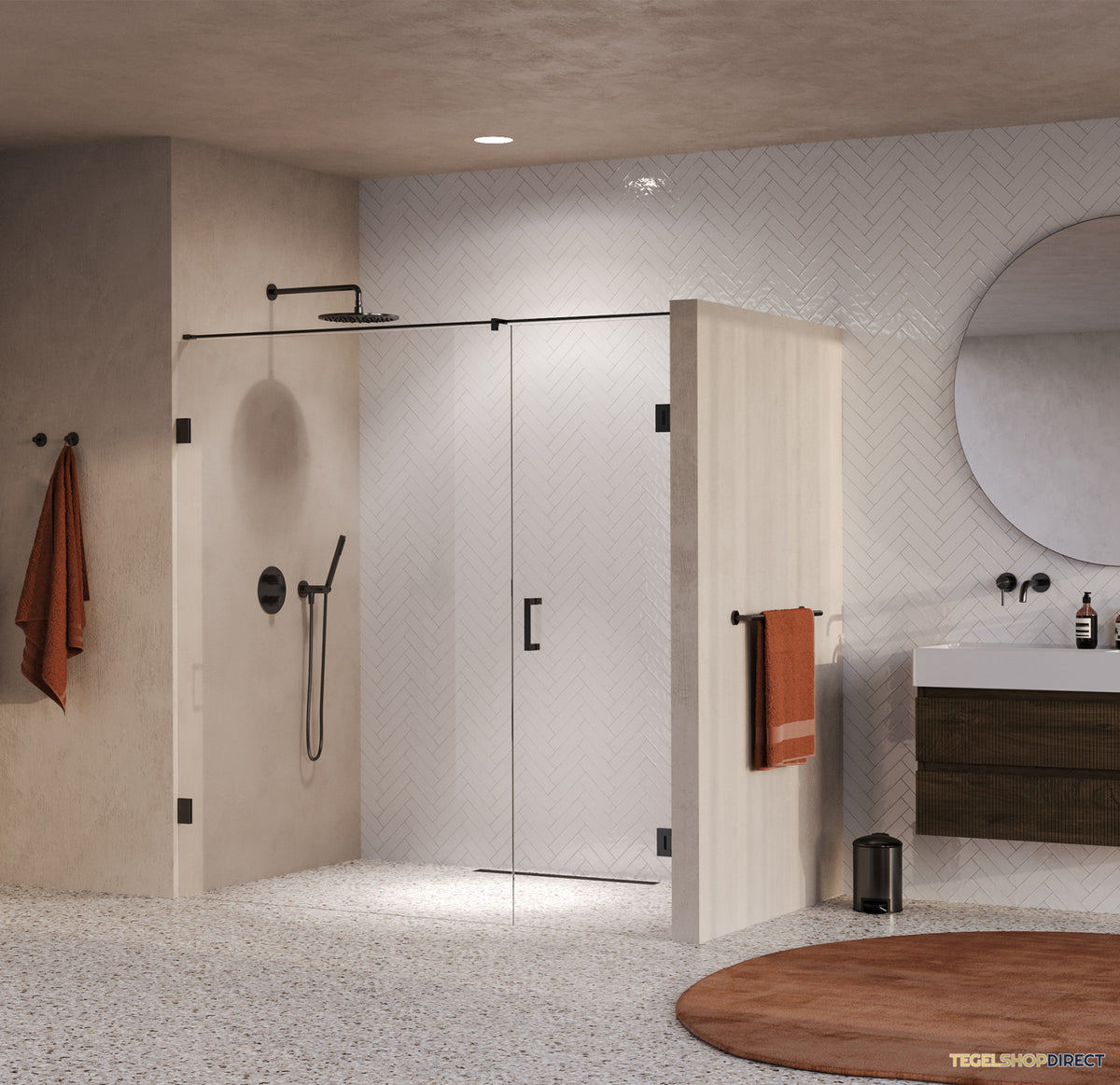 BRAUER Void nisdeur 2-delig helder glas 200x200 omkeerbaar met draaideur 70 aan muur incl. glascoating PVD gunmetal – afbeelding 2