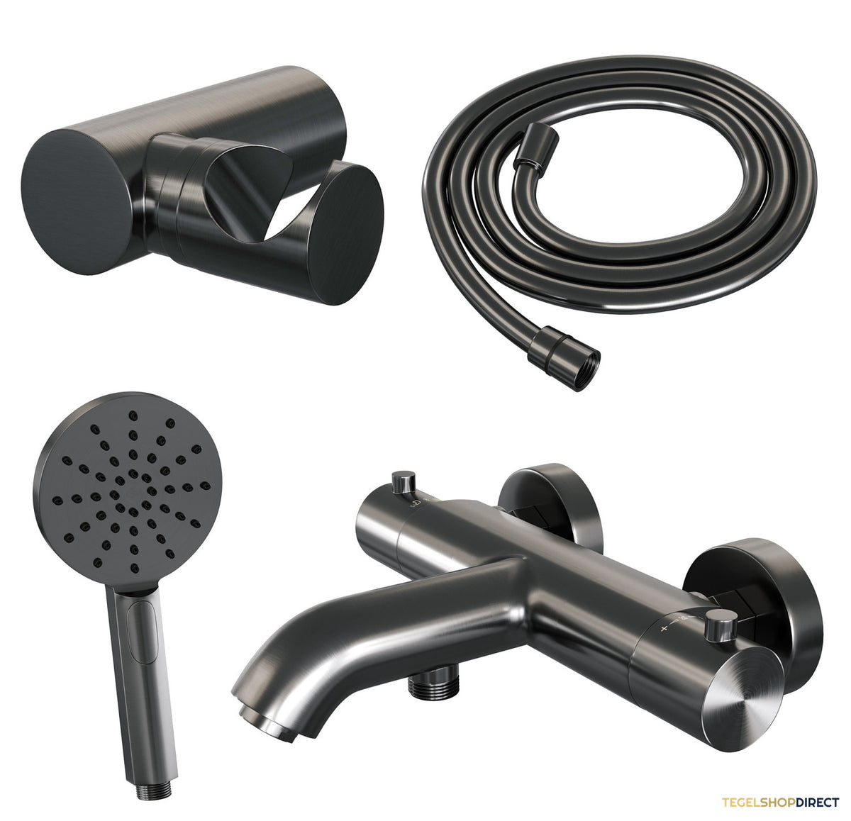 Opbouwset Bad- en Douchekraan Brauer Gunmetal Edition Thermostatisch Met Wandhouder En Handdouche 3 Standen Geborsteld Gunmetal – afbeelding 2