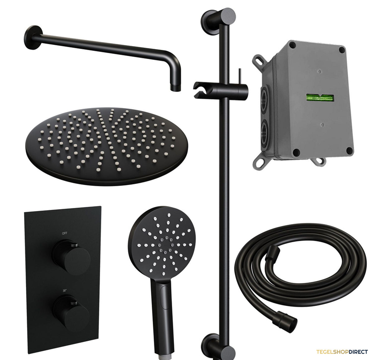 Inbouw Regendouche Set Brauer Black Edition Gebogen Wanduitloop Ronde Hoofddouche 30 cm Met Glijstang en Handdouche 3 Standen Mat Zwart – afbeelding 2