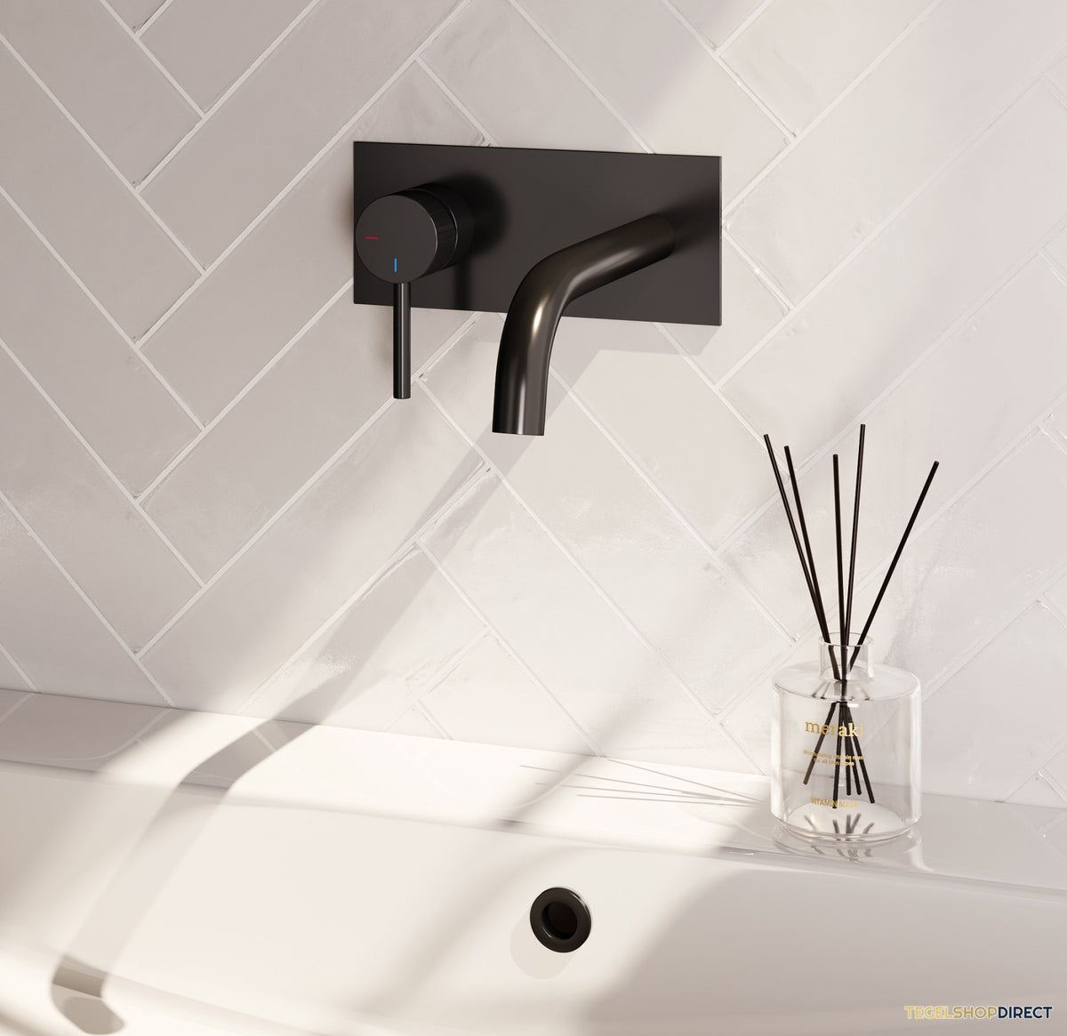 Brauer Stripe inbouw wastafelmengkraan met gebogen uitloop en afdekplaat model A2 mat zwart – afbeelding 2