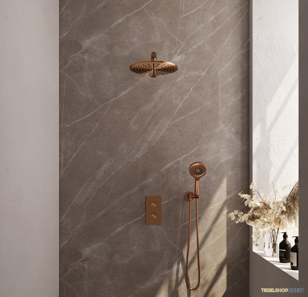 Inbouw Regendouche Set Brauer Copper Edition Wanduitloop Ronde Hoofddouche 30 cm Met Handdouche 3 Standen Koper