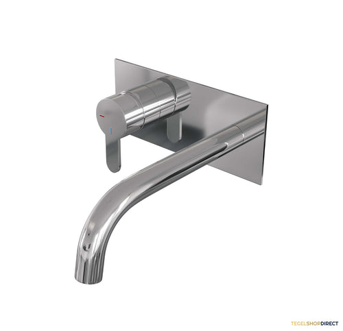 Inbouw Wastafelmengkraan Brauer Chrome Edition Coldstart Gebogen Uitloop Korte Platte Hendel Links Chroom Met Afdekplaat