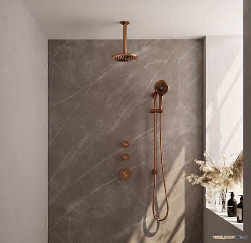 Regendoucheset Inbouw Brauer Copper Carving Thermostatisch 20cm met Plafondarm, Glijstang en Handdouche 3-Standen Losse Stopkranen Geborsteld Koper