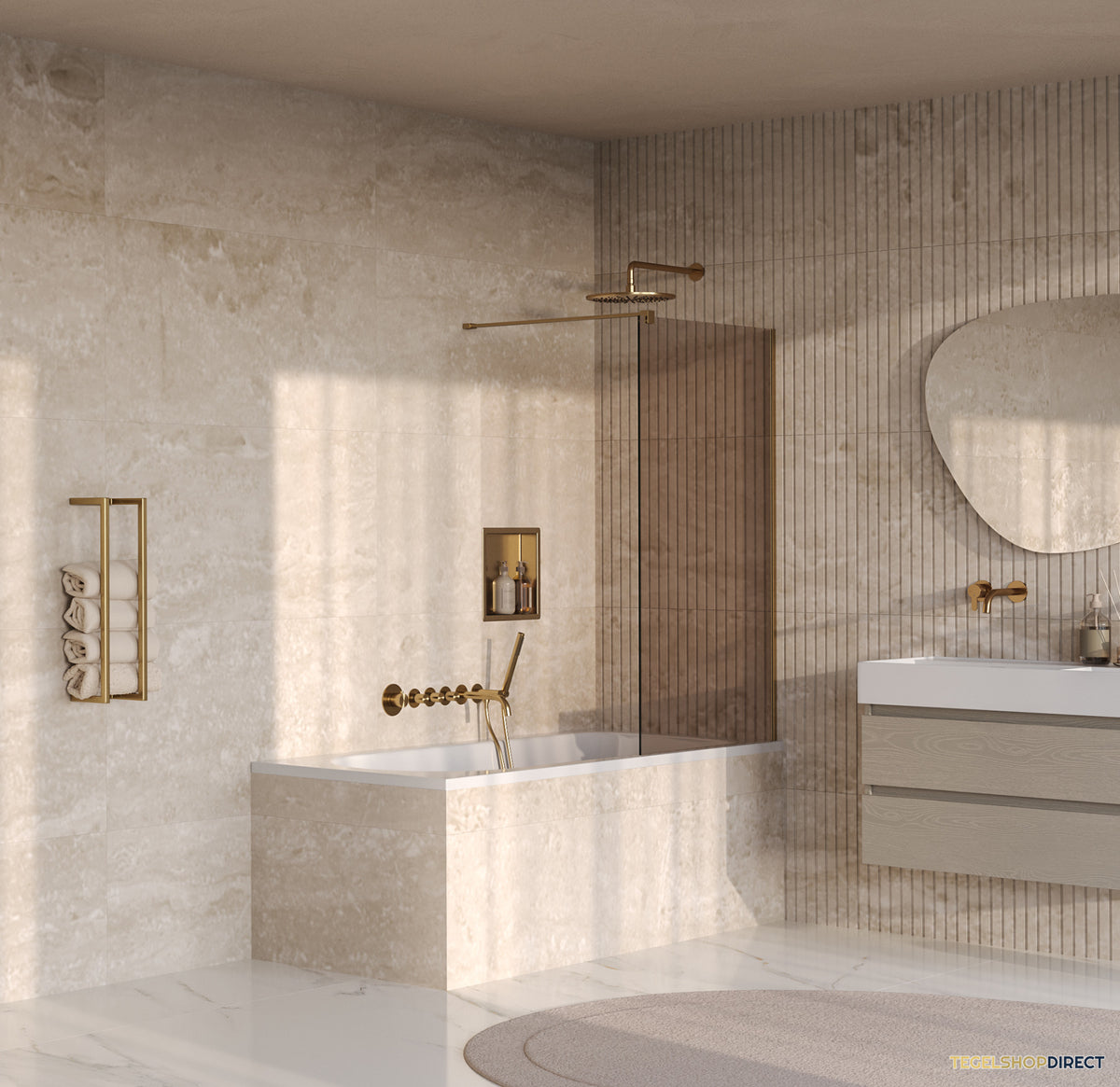 BRAUER Oblivion Badwand 80x140 Brons Glas Incl. Glascoating PVD Goud Geborsteld – afbeelding 2