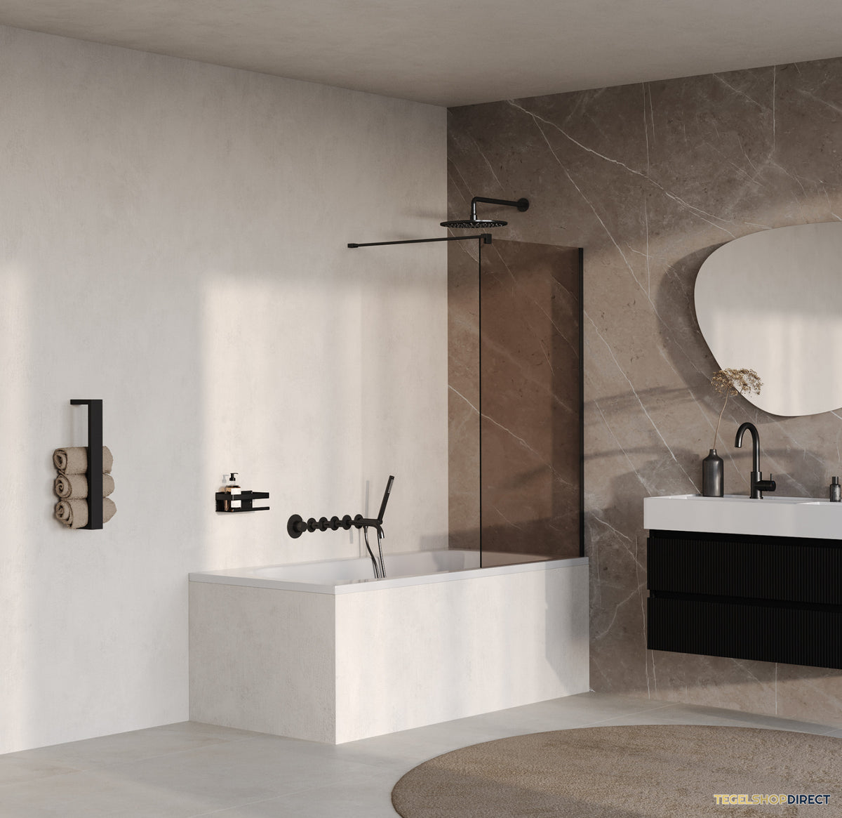BRAUER Oblivion Badwand 80x140 Brons Glas Incl. Glascoating Mat Zwart – afbeelding 2