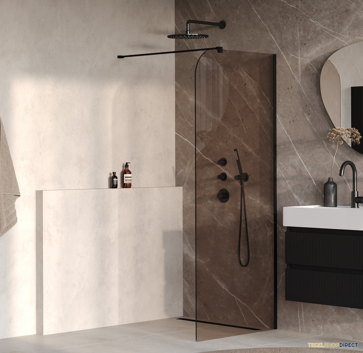 BRAUER Orion inloopdouche brons glas 100x200 incl. glascoating Mat Zwart