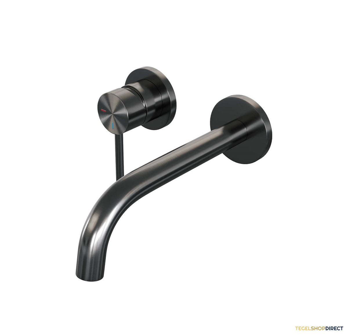 Inbouw Wastafelmengkraan Brauer Gunmetal Edition Coldstart Gebogen Uitloop Ronde Hendel Links Geborsteld Gunmetal PVD Met Rozetten