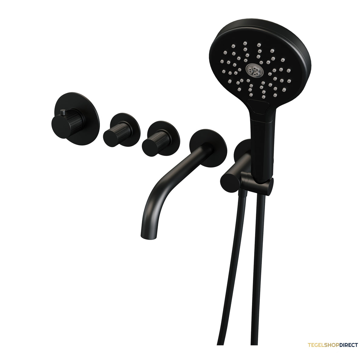 Brauer Stripe thermostatische inbouw badkraan SET 02 met uitloop en 3-standen handdouche en doucheslang en wandaansluitbocht mat zwart – afbeelding 2
