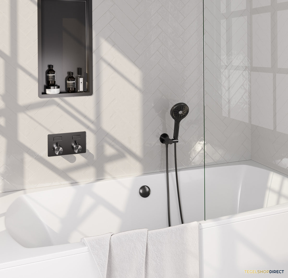 Inbouwthermostaat set Brauer Gunmetal Edition Met Drukknoppen Incl Baduitloop en Afvoer Gunmetal (Keuze Handdouche) – afbeelding 2