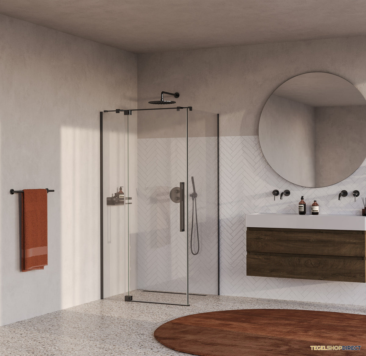 BRAUER Stellar douchecabine met draaideur helder glas 100x100x200 omkeerbaar incl. glascoating PVD gunmetal geborsteld – afbeelding 2