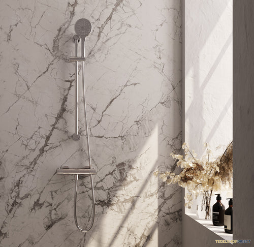Brauer Stripe opbouw douche thermostaatkraan SET 02 met glijstang en 3-standen handdouche en doucheslang chroom