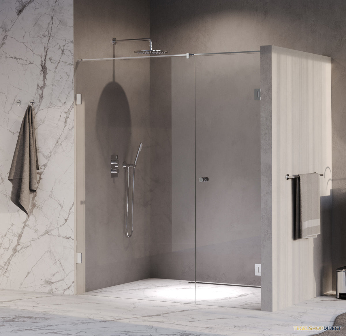 BRAUER Void Carving nisdeur 2-delig helder glas 180x200 omkeerbaar met draaideur 70 aan muur incl. glascoating chroom