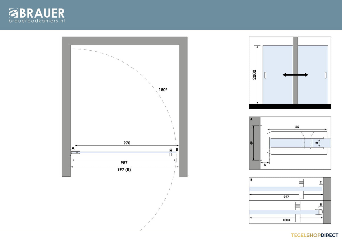 BRAUER Void nisdeur helder glas 100x200 omkeerbaar incl. glascoating PVD koper geborsteld – afbeelding 5