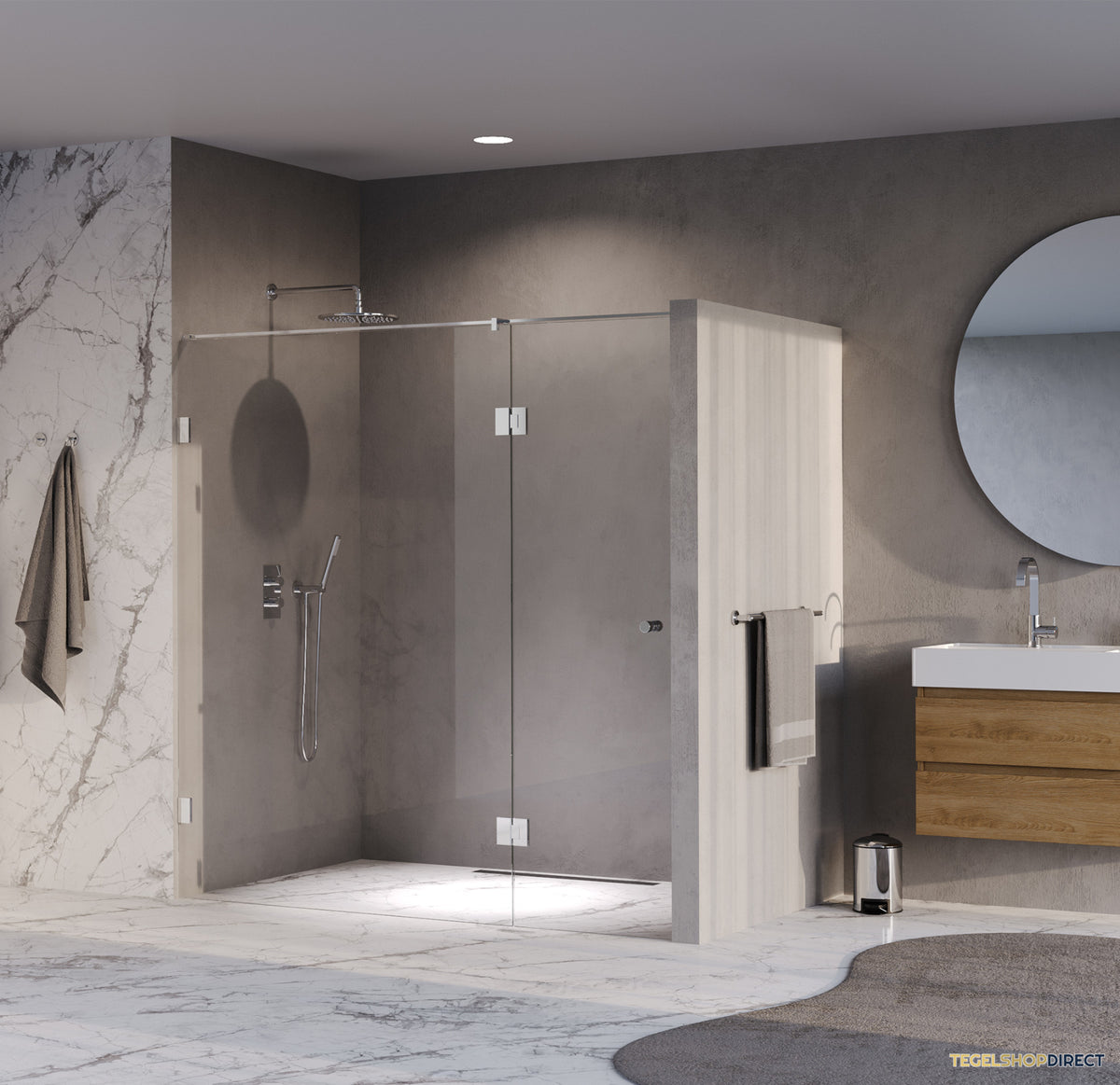 BRAUER Void Carving nisdeur 2-delig helder glas 200x200 omkeerbaar met draaideur 70 aan glas incl. glascoating chroom – afbeelding 2