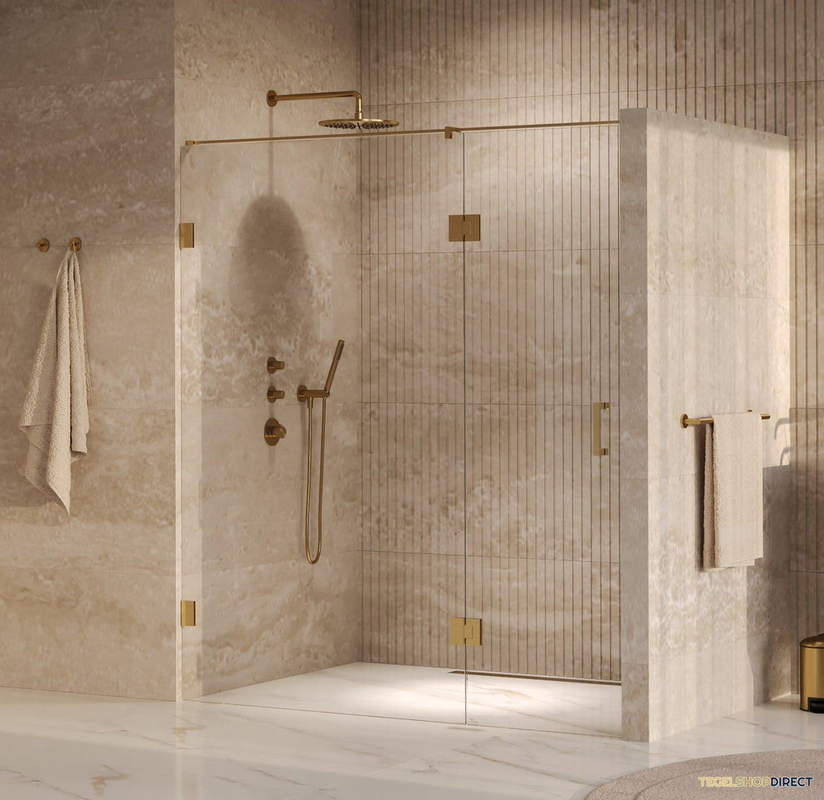 BRAUER Void nisdeur 2-delig helder glas 180x200 omkeerbaar met draaideur 70 aan glas incl. glascoating PVD goud