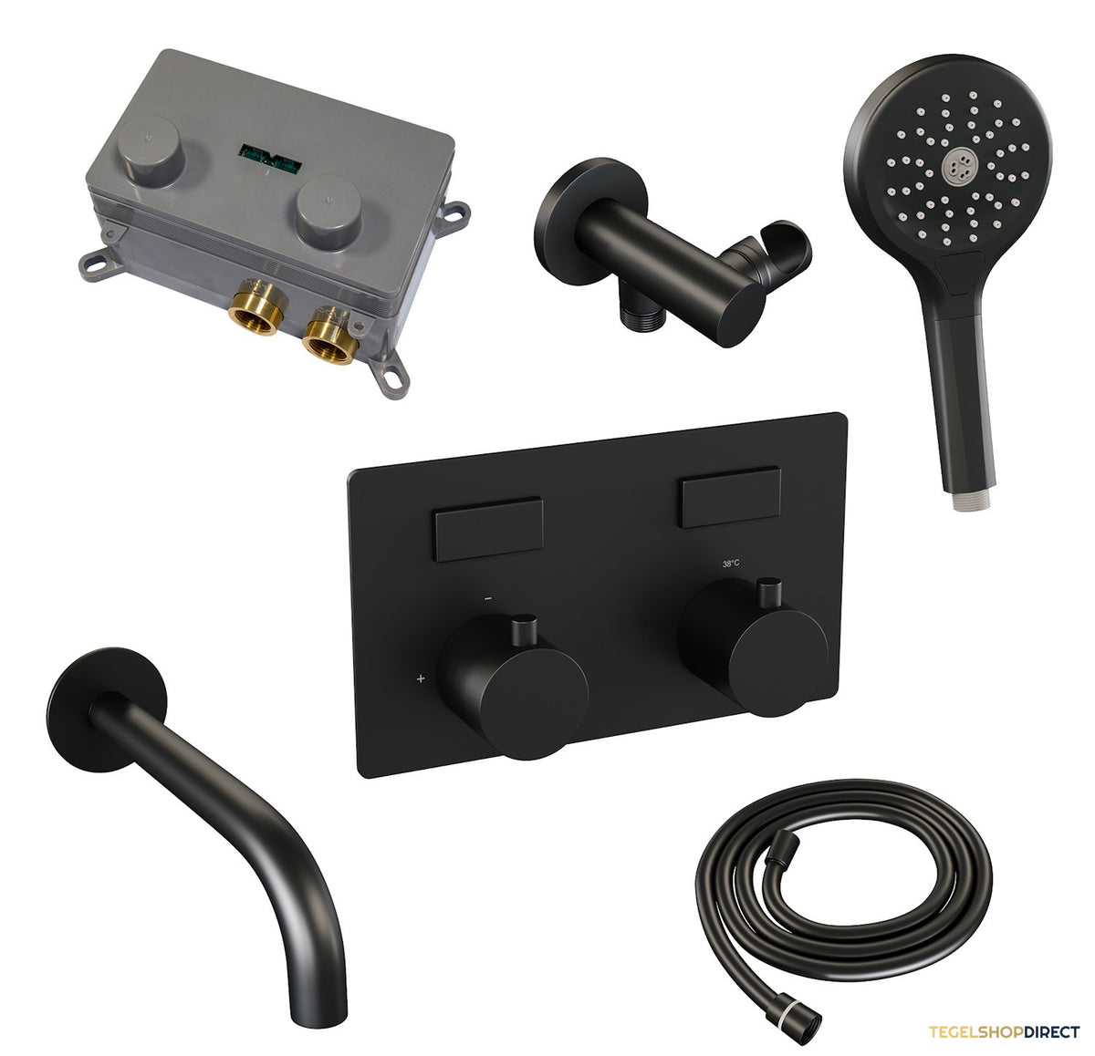 Inbouwthermostaat set Brauer Black Edition Met Drukknoppen Incl Baduitloop Mat Zwart (Keuze Handdouche) – afbeelding 6