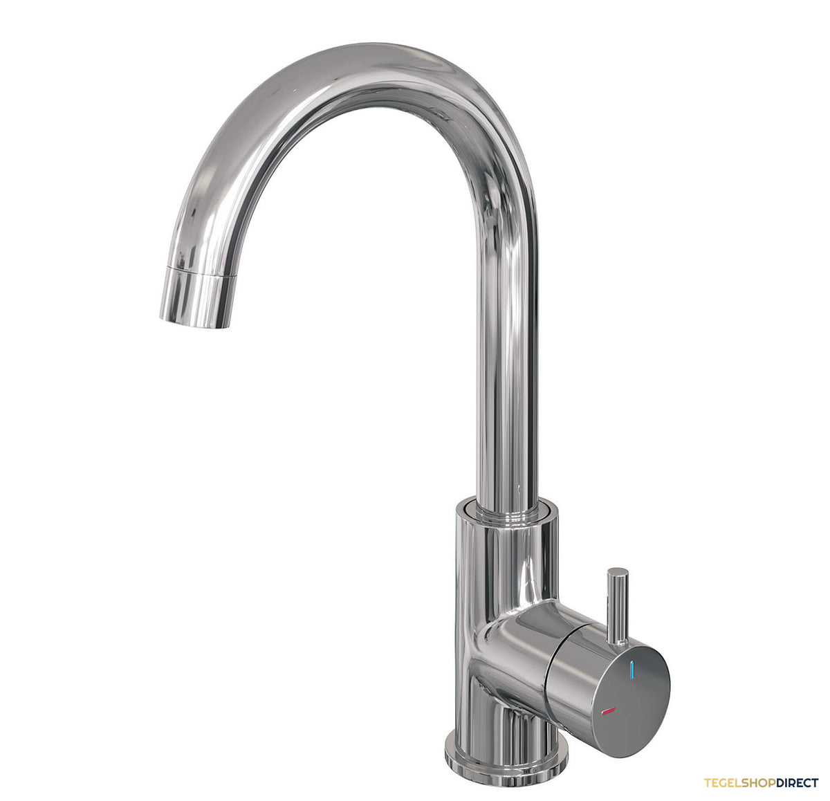 Wastafelmengkraan Brauer Chrome Edition Coldstart Opbouw Hoog Gebogen Korte Ronde Hendel Chroom