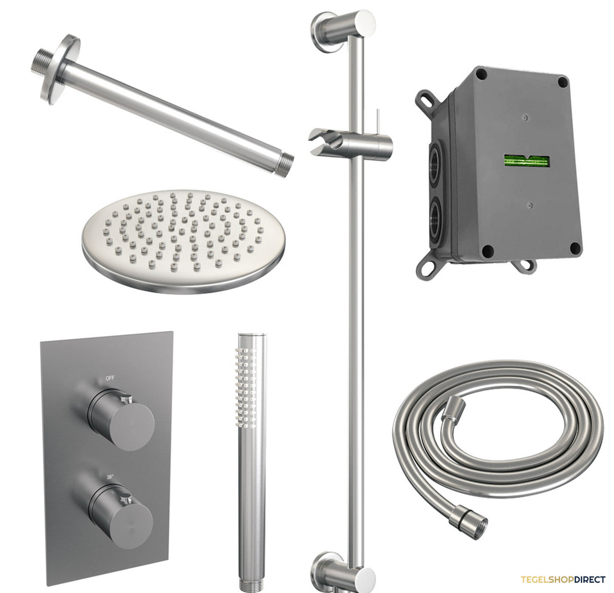 Inbouw Regendouche Set Brauer Brushed Edition Plafond Uitloop Ronde Hoofddouche 20 cm Met Glijstang RVS Look – afbeelding 2