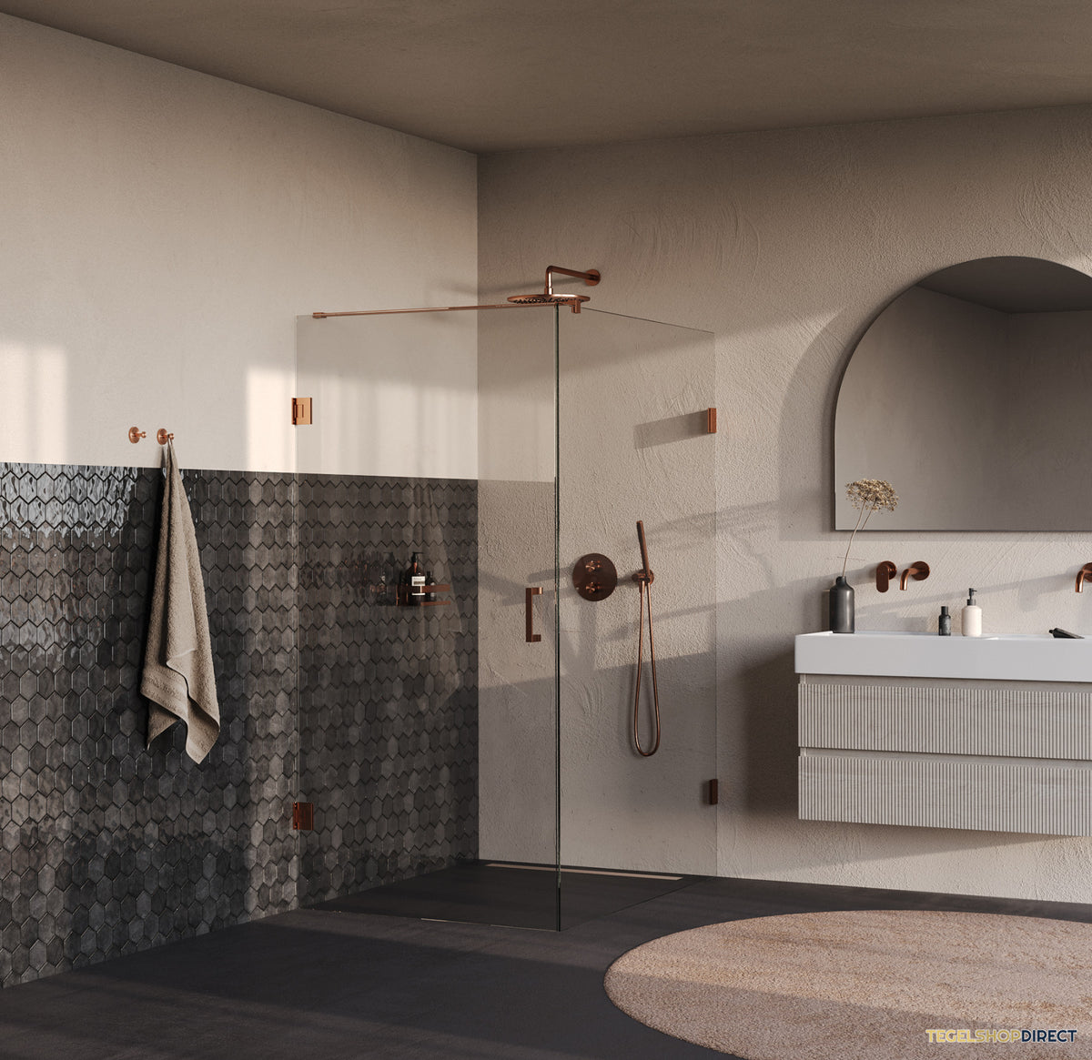 BRAUER Void douchecabine met draaideur helder glas 90x140x200 incl. glascoating PVD koper geborsteld – afbeelding 2