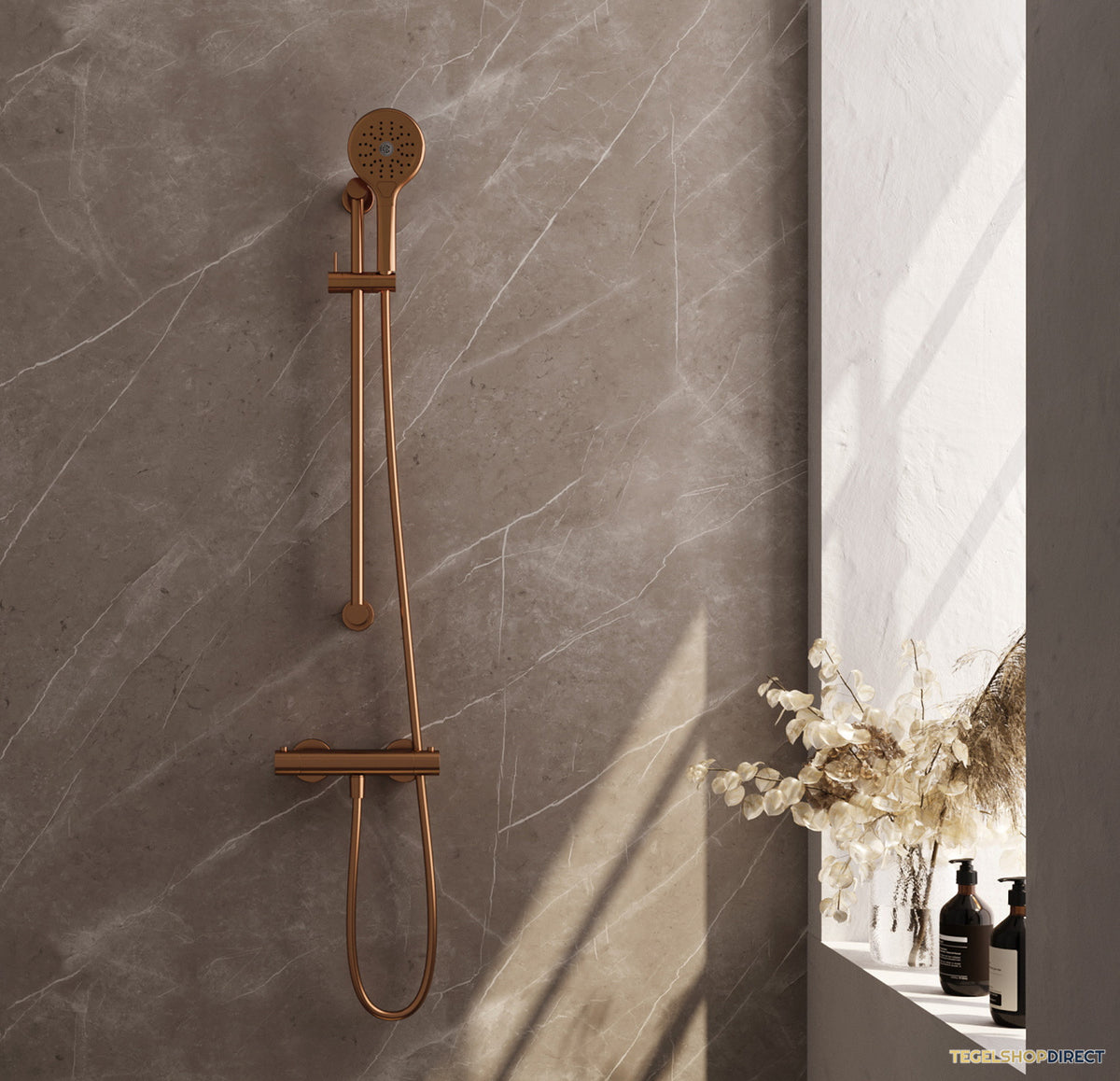 Douchekraanset Brauer Copper Edition Opbouw Met Glijstang En Ronde Handdouche Geborsteld Koper