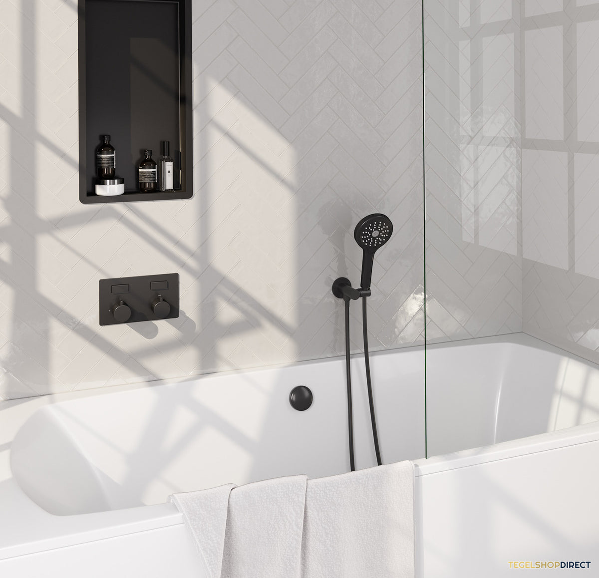 Inbouwthermostaat set Brauer Black Edition Met Drukknoppen Incl Baduitloop en Afvoer Mat Zwart(Keuze Handdouche) – afbeelding 2