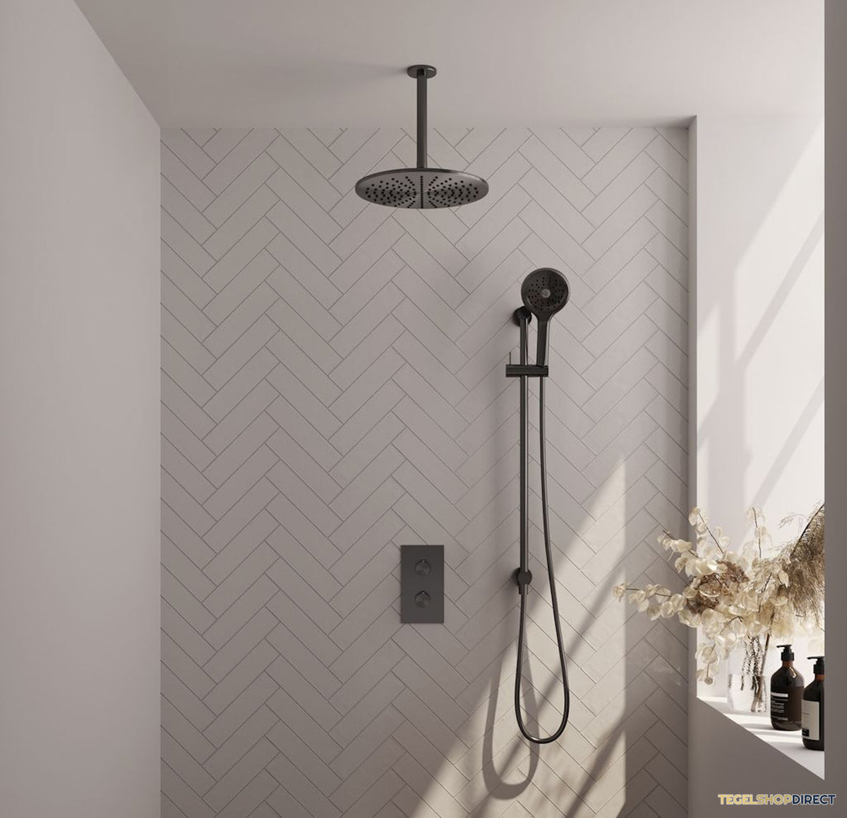 Thermostatische Inbouwdoucheset Brauer Carving Rechthoekige Afdekplaat Gunmetal (Alle Opties) – afbeelding 2
