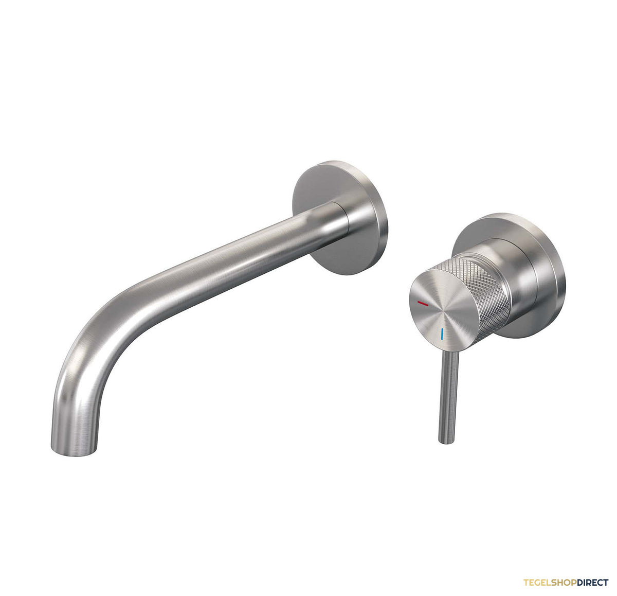 Inbouw Wastafelmengkraan Brauer Brushed Carving Coldstart Gebogen Uitloop Ronde Hendel Rechts Geborsteld RVS PVD Met Rozetten