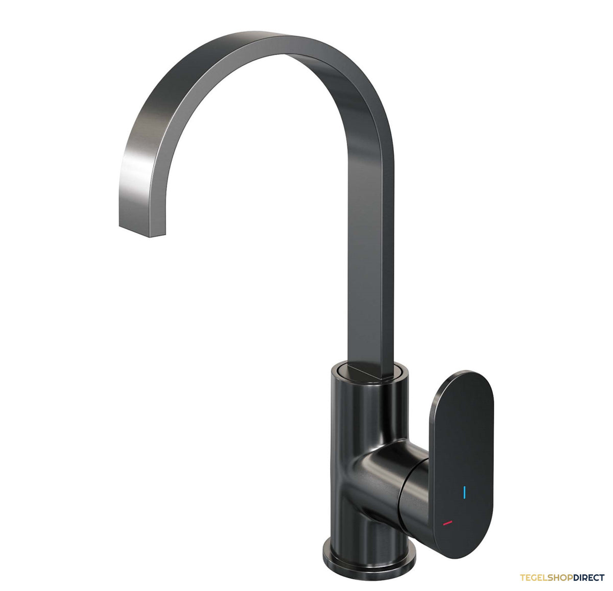 Wastafelmengkraan Brauer Gunmetal Edition Coldstart Opbouw Hoog Plat Gebogen Platte Hendel Geborsteld Gunmetal PVD
