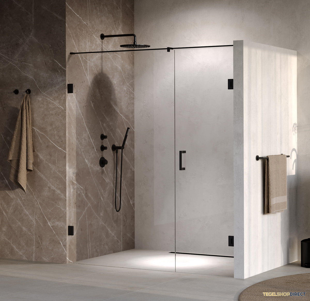 BRAUER Void nisdeur 2-delig helder glas 170x200 omkeerbaar met draaideur 70 aan muur incl. glascoating mat zwart
