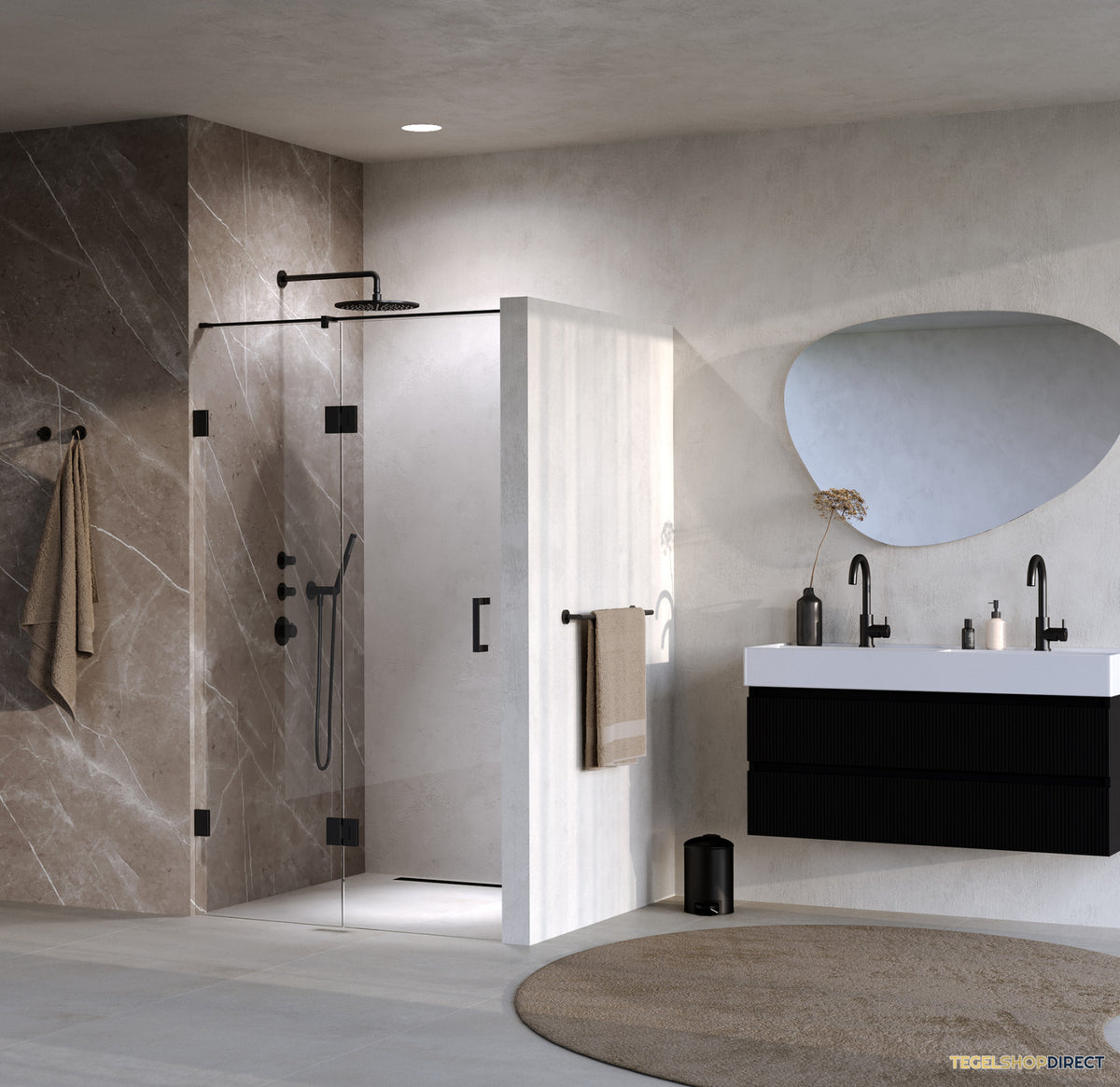 BRAUER Void nisdeur 2-delig helder glas 110x200 omkeerbaar met draaideur 60 aan glas incl. glascoating mat zwart – afbeelding 2