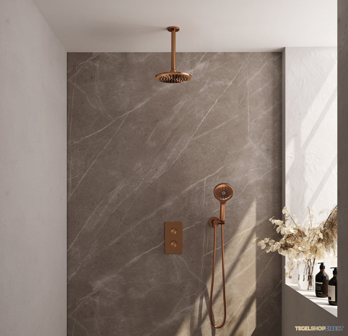 Inbouw Regendouche Set Brauer Copper Edition Plafond Uitloop Ronde Hoofddouche 20 cm Met Handdouche 3 Standen Koper