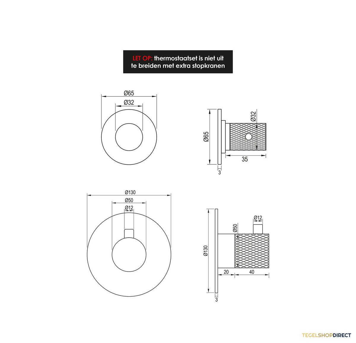 Inbouwthermostaat Brauer Chrome Carving en 2 Stopkranen Met in- en Afbouwdelen Chroom – afbeelding 4