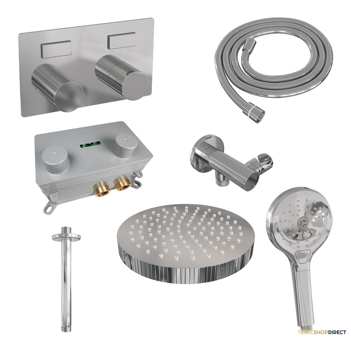 Brauer Stripe thermostatische inbouw regendouche met drukknoppen SET 30 met 25 cm douchekop en plafondarm en 3-standen handdouche en doucheslang en wandaansluitbocht chroom – afbeelding 3